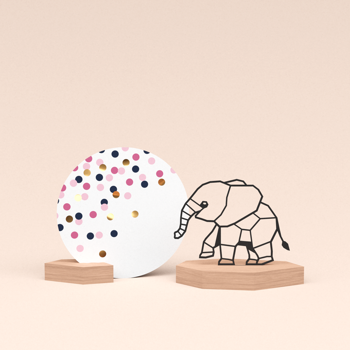 luxe cadeau kaarthouder met olifantje illustratie en ronde kaart confetti roze