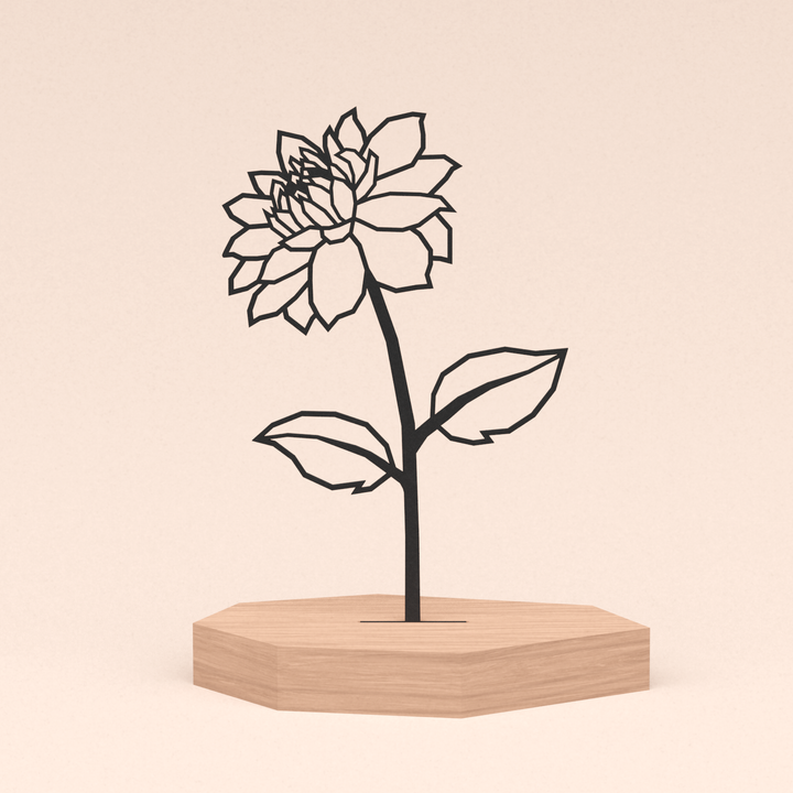 geometrische design illustratie dahlia bloem in kersenhouten standaard