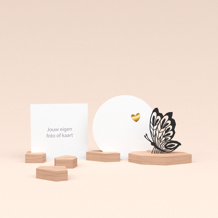 premium fotohouder cadeauset met vlinder illustratie en luxe ronde wenskaart veel liefs