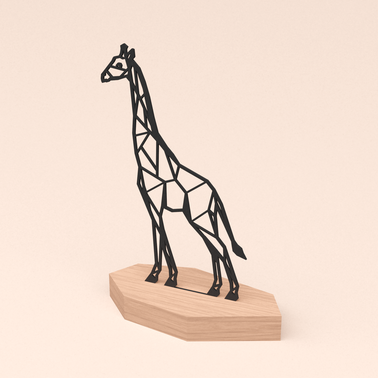 matzwarte design illustratie giraf in houten standaard