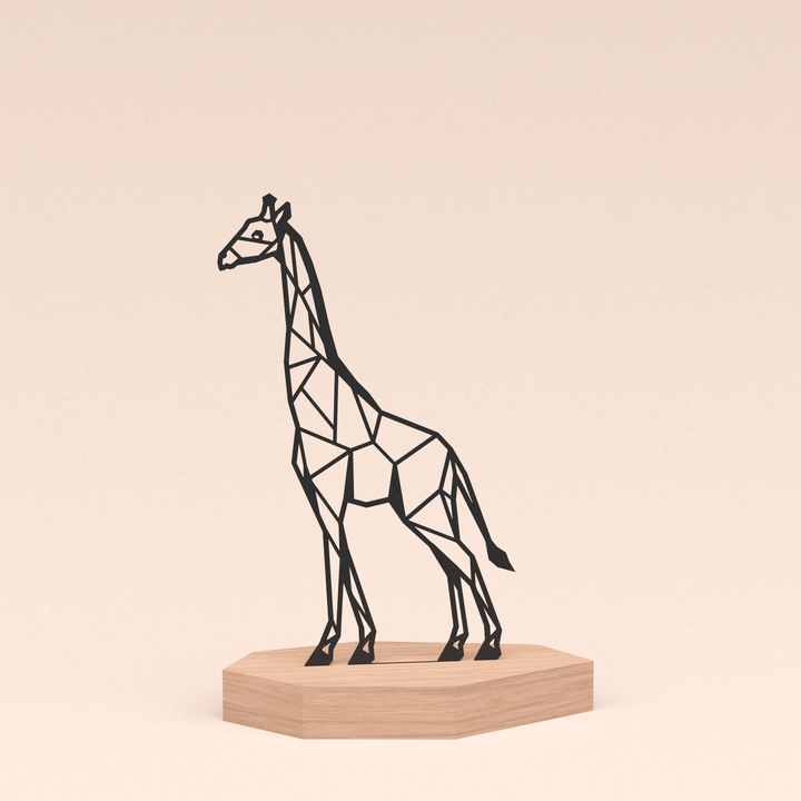 polygone design illustratie giraf in kersenhouten standaard