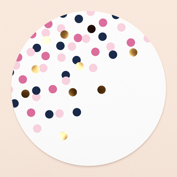 rond kaartje confetti roze met goudfolie in luxe envelop