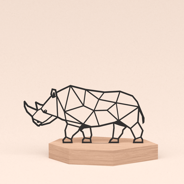 geometrische design illustratie neushoorn in kersenhouten standaard