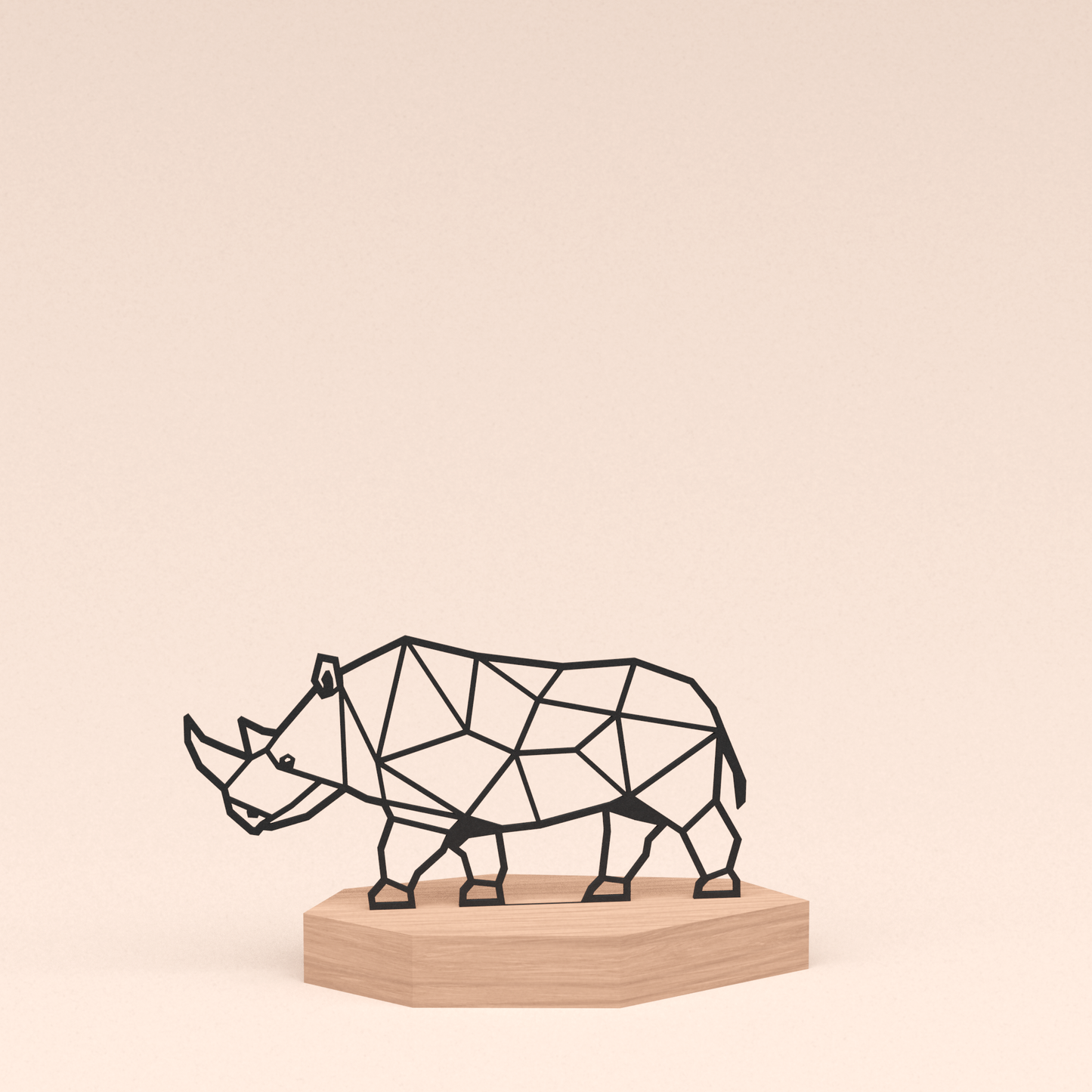 matzwarte design illustratie neushoorn in houten standaard