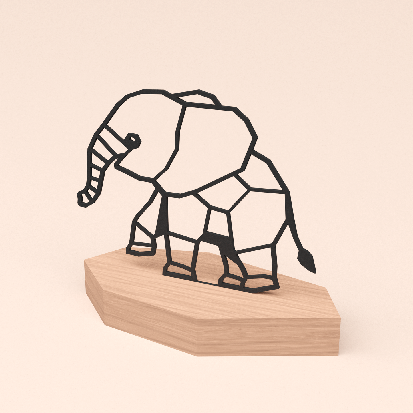 matzwarte design illustratie olifant in houten standaard