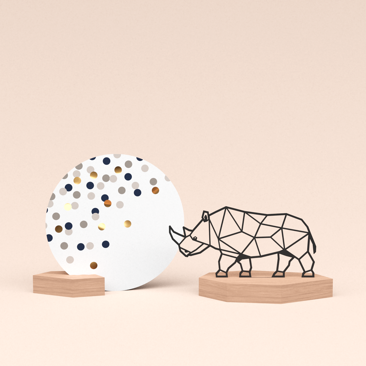 luxe cadeau kaarthouder met neushoorn illustratie en ronde kaart confetti champagne