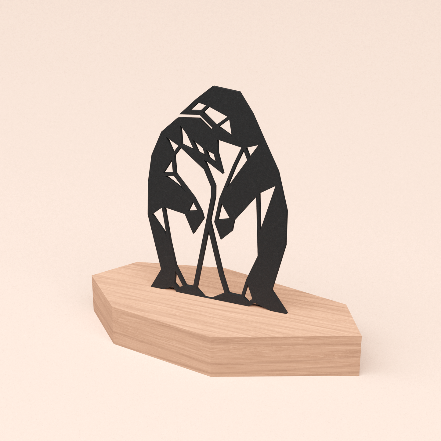 matzwarte design illustratie pinguins in houten standaard
