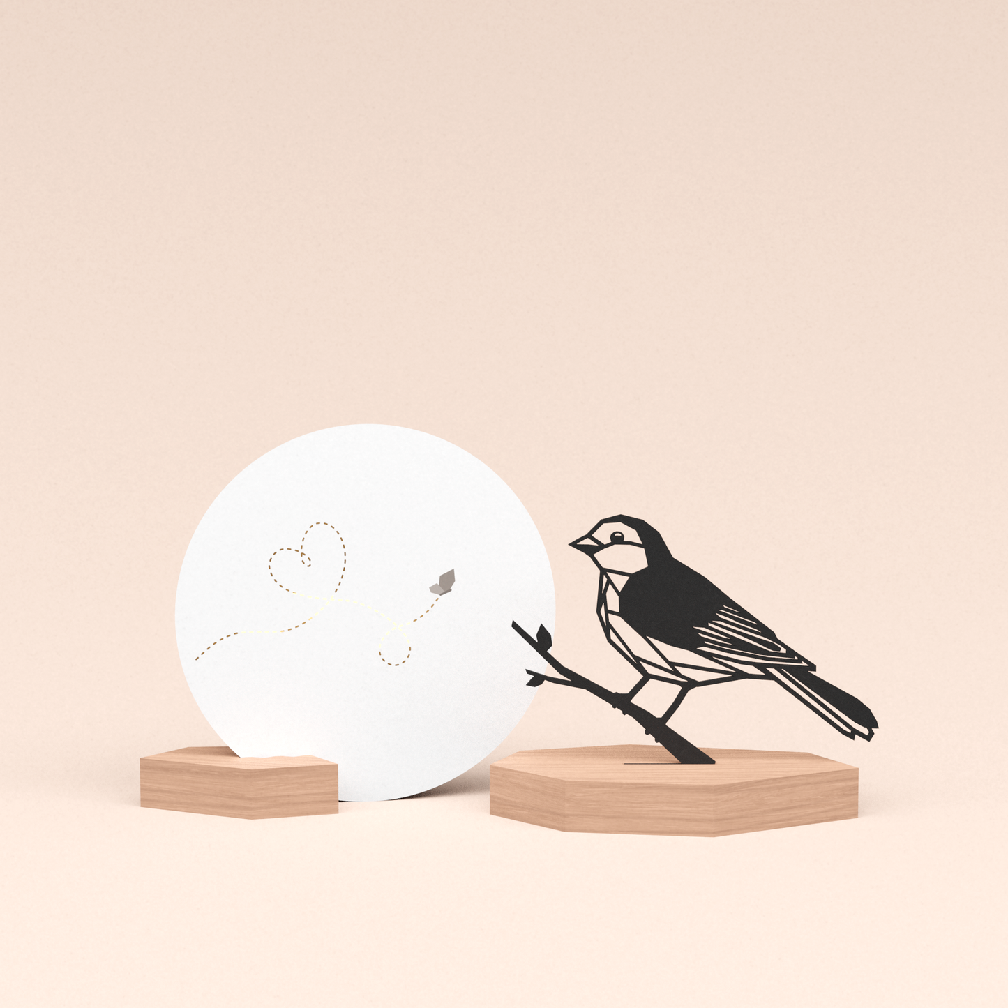 luxe cadeau kaartstandaard met vogel | mus illustratie en ronde kaart liefdevolle vlinder