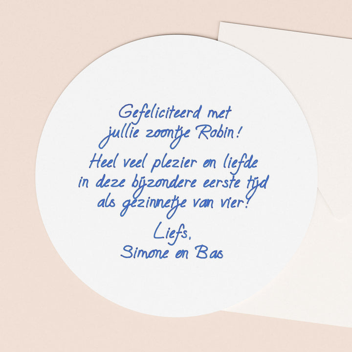 Wenskaart (pen geschreven) met luxe envelop