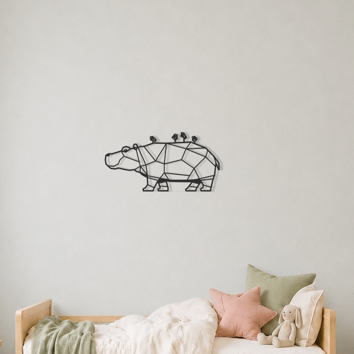 3D Wanddecoratie Nijlpaard zwart