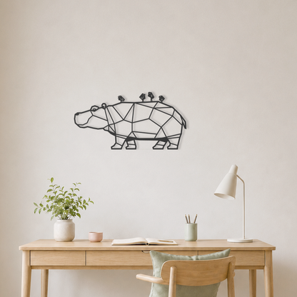 3D Wanddecoratie Nijlpaard zwart