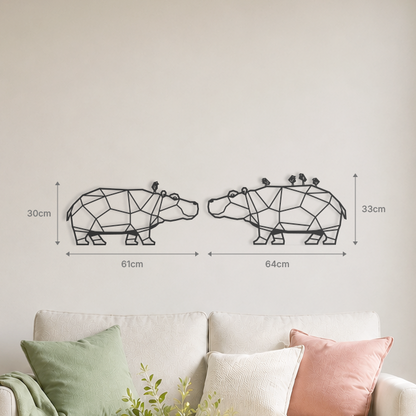 3D Wanddecoratie Nijlpaard zwart
