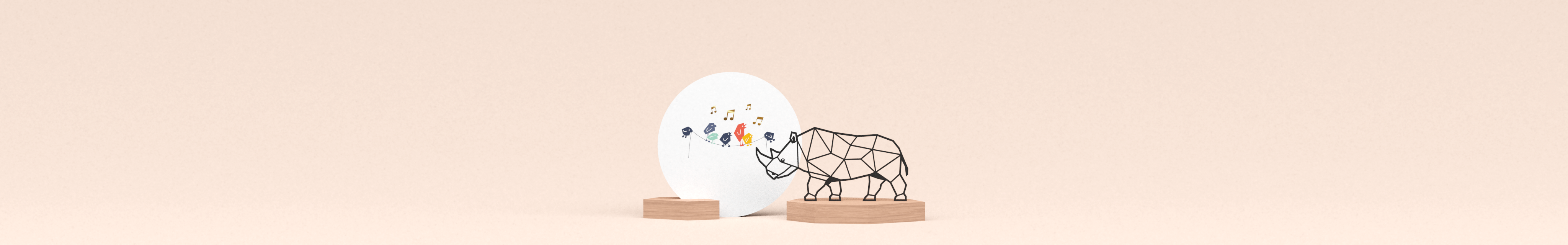 bedankt cadeau wenskaarthouder met neushoorn illustratie en wenskaart met zingende vogels en gouden muzieknoten