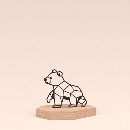 minimalistische design illustratie beer in houten standaard  