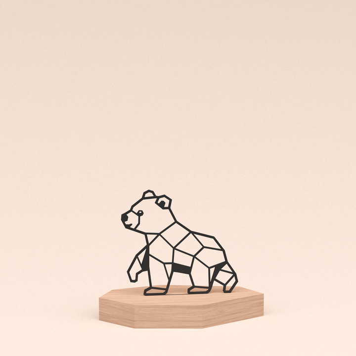 minimalistische design illustratie beer in houten standaard  