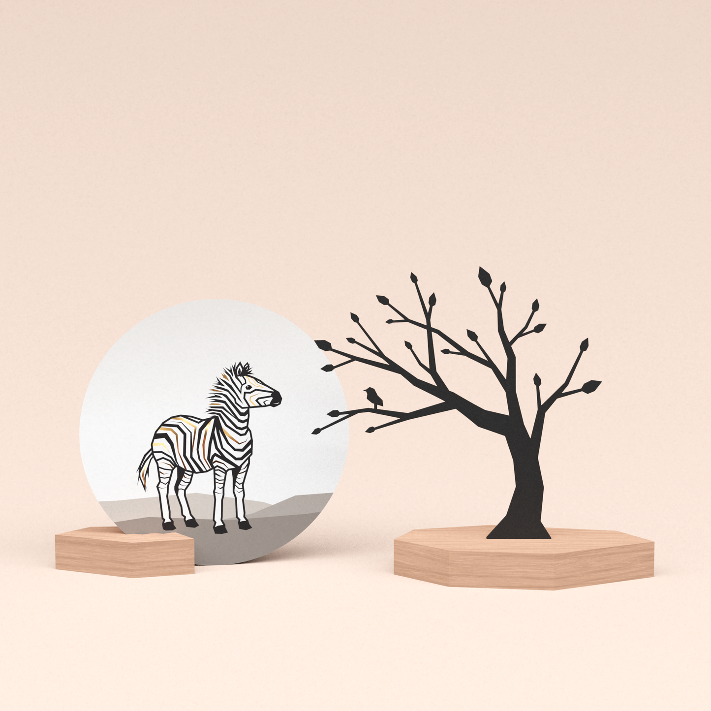 beterschap cadeau houten kaarthouder met boom met vogeltje en ronde kaart zebra