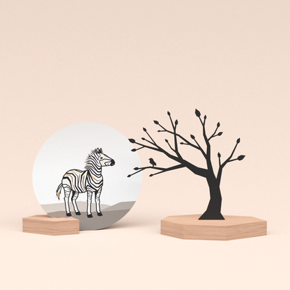 beterschap cadeau houten kaarthouder met boom met vogeltje en ronde kaart zebra
