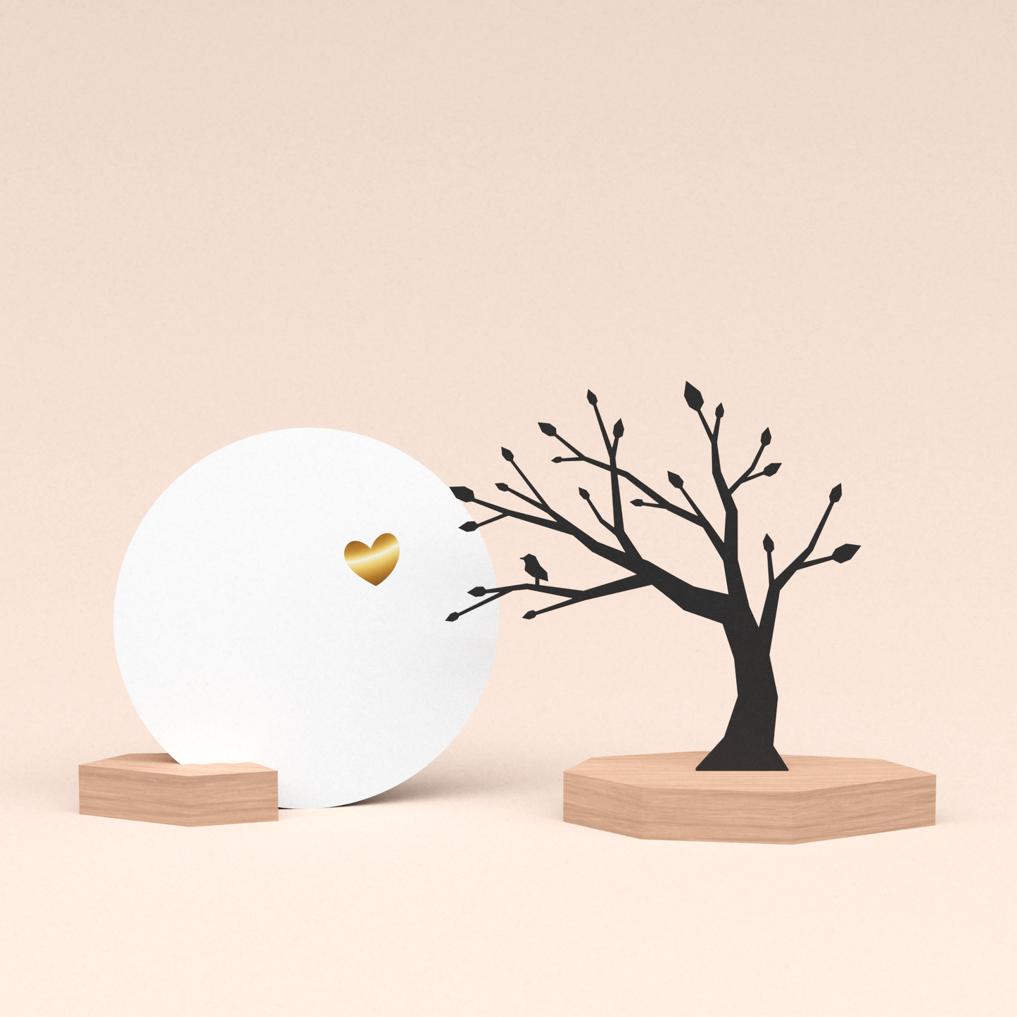 luxe cadeau kaartstandaard met boom met vogeltje illustratie en ronde kaart veel liefs 