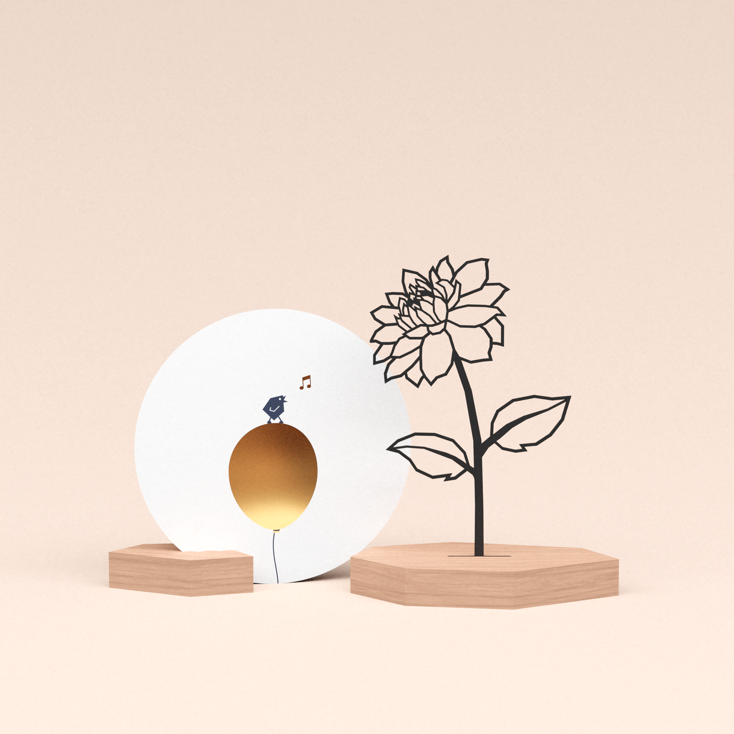 luxe cadeau kaartstandaard met bloem | dahlia illustratie en ronde kaart tjiep hoera 