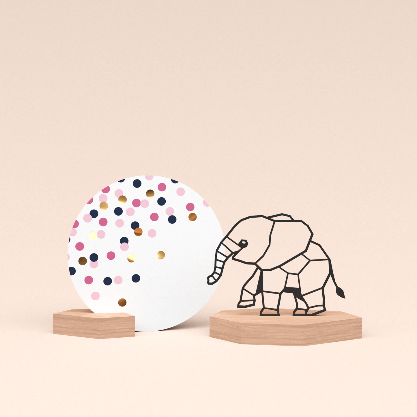 luxe cadeau kaarthouder met olifantje illustratie en ronde kaart confetti roze 