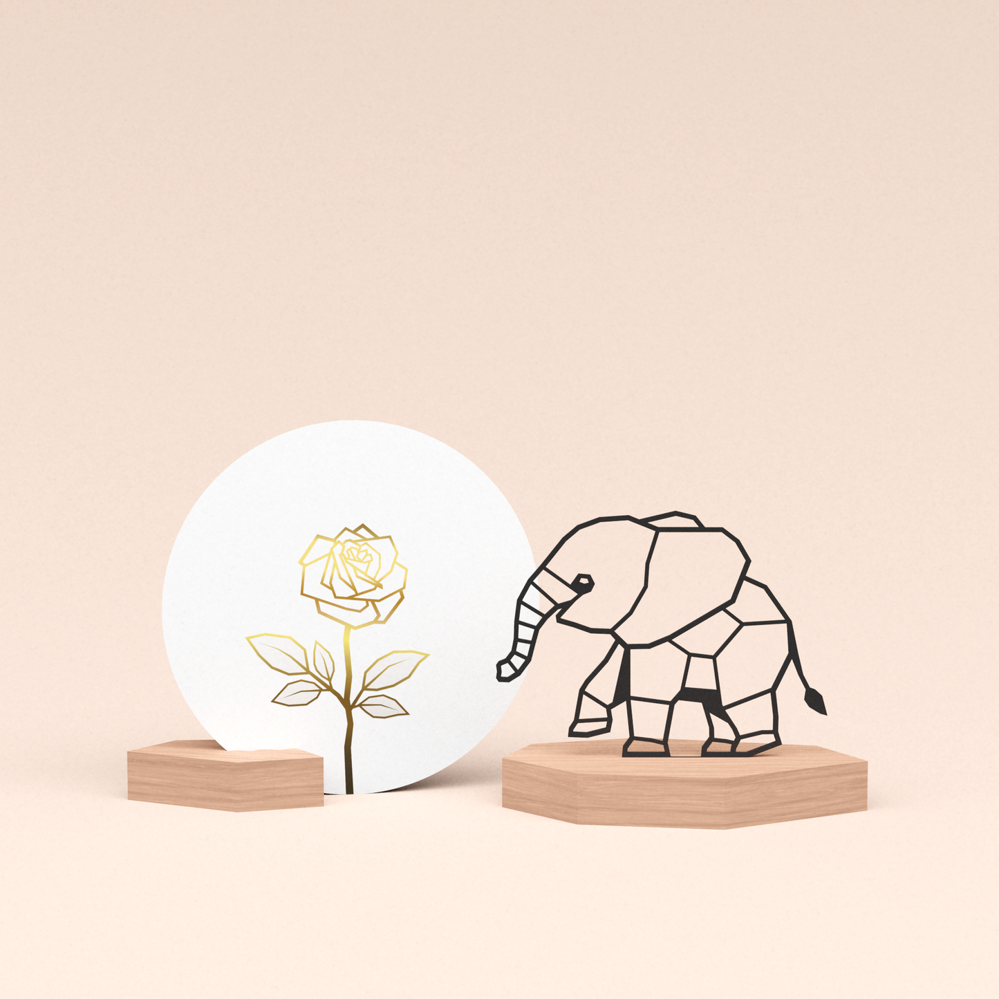 luxe cadeau wenskaarthouder met olifantje illustratie en ronde wenskaart roos wit 