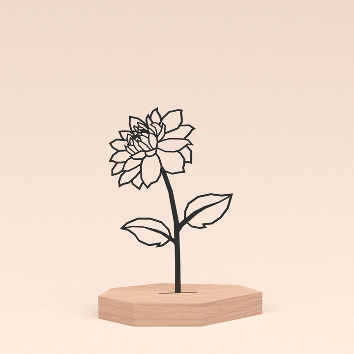 geometrische design illustratie bloem | dahlia in kersenhouten standaard  