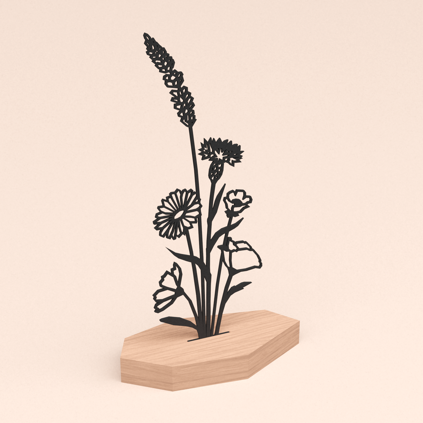 polygone design illustratie bloemenboeket in kersenhouten standaard  