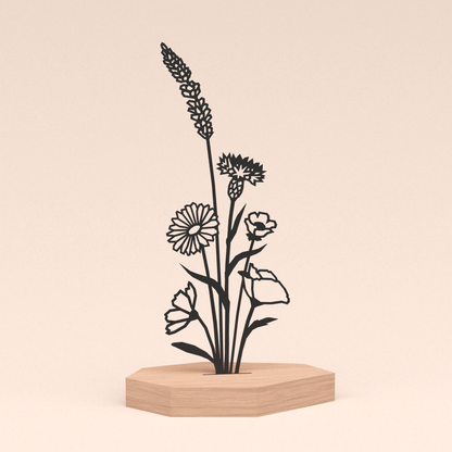 geometrische design illustratie bloemen | boeket in kersenhouten standaard  