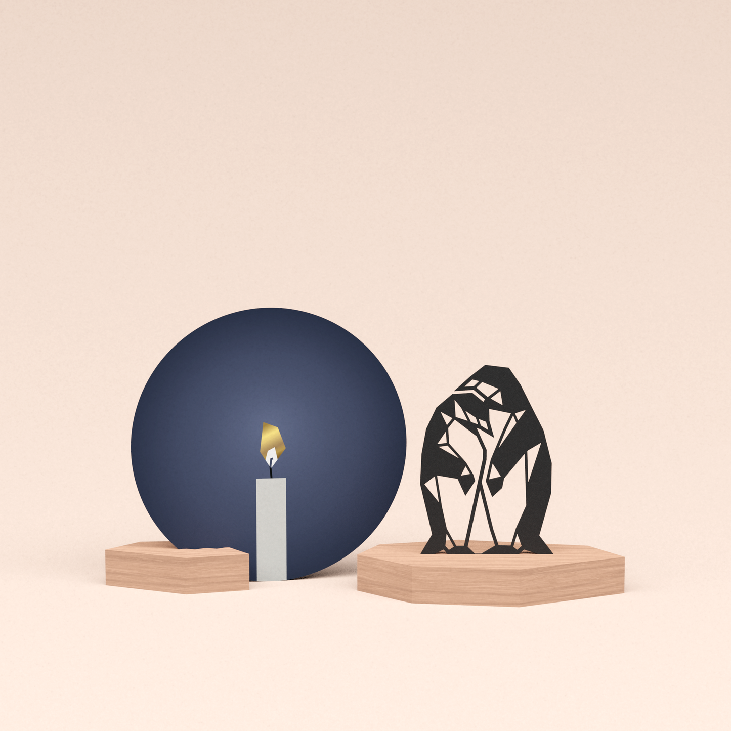 condoleance cadeau twee pinguins met troost kaart kaarslicht met gouden vlam
