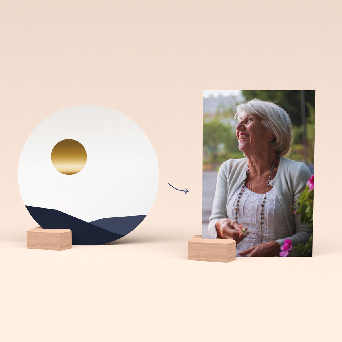 Condoleance cadeau Boompje met Gouden Zonsondergang kaart