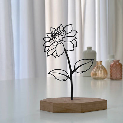 Stijlvolle bloem dahlia decoratie voor op vensterbank - duurzaam design van matzwart karton en hout