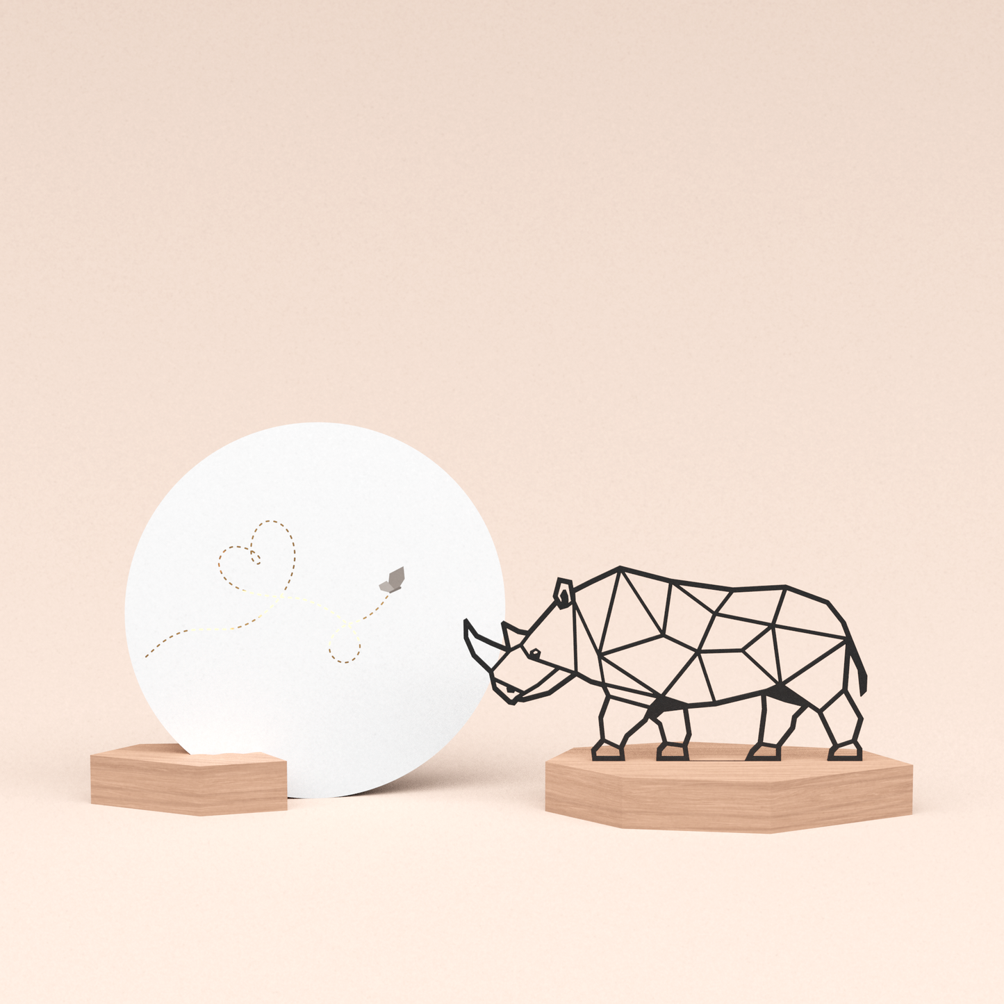 luxe cadeau wenskaarthouder met neushoorn illustratie en ronde wenskaart liefdevolle vlinder 