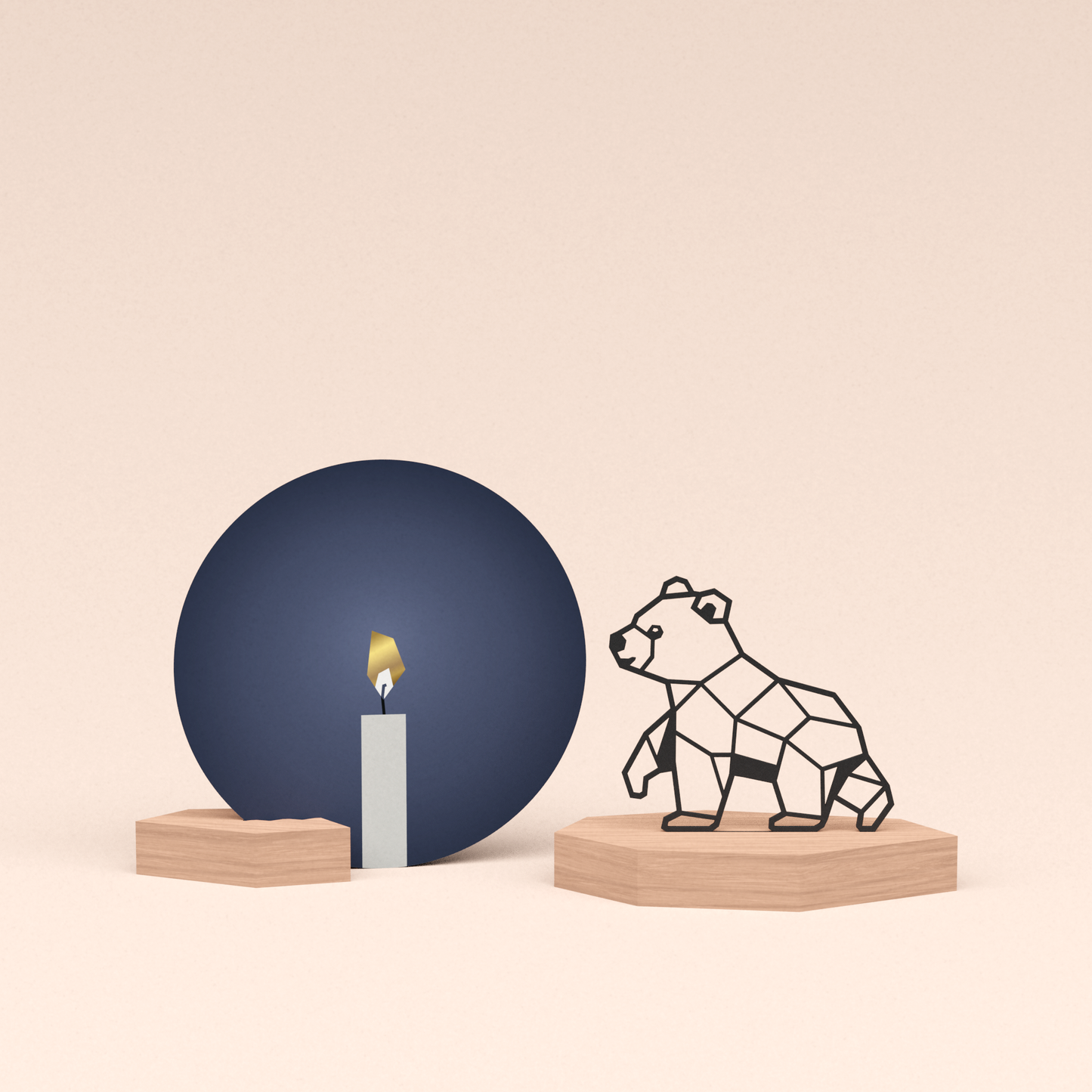 luxe cadeau kaartstandaard met beertje illustratie en ronde kaart kaarslicht 