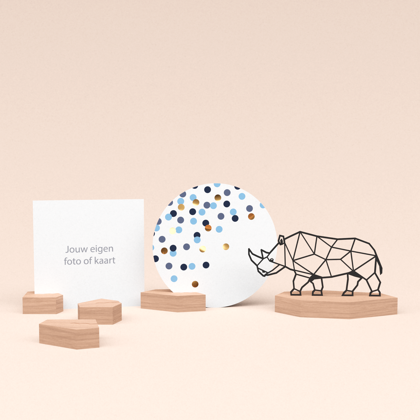 premium kaarthouder cadeauset met neushoorn illustratie en luxe ronde kaart confetti blauw 