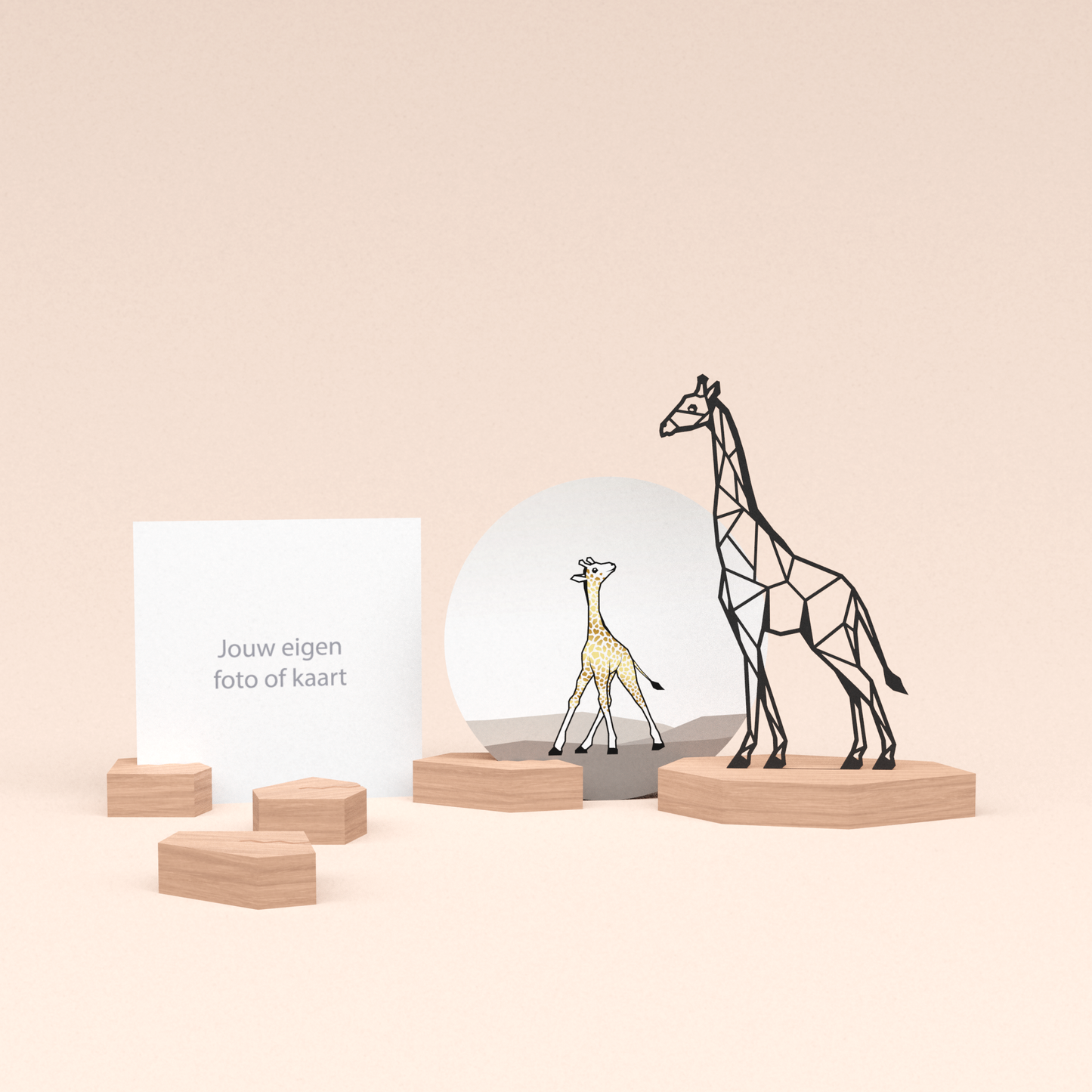 premium wenskaarthouder cadeauset met giraf illustratie en luxe ronde kaart girafje 