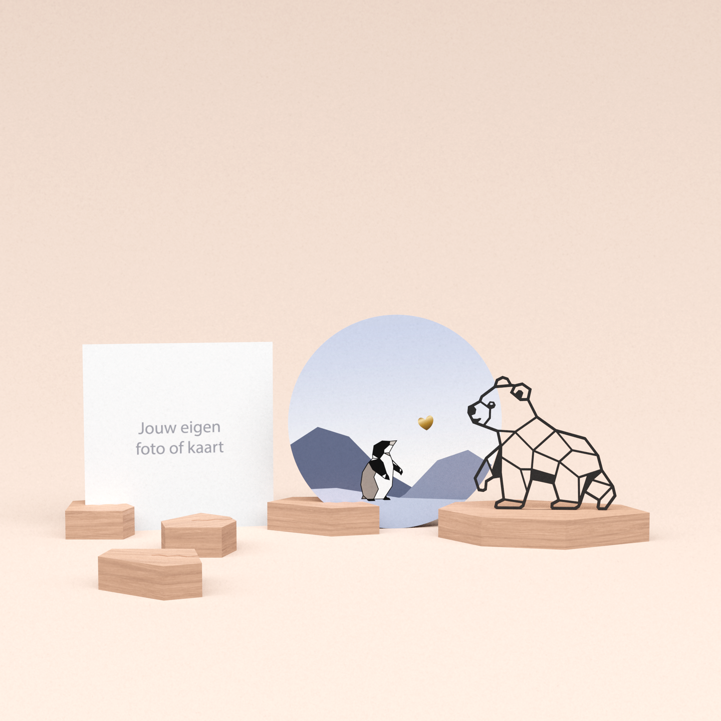 premium kaarthouder cadeauset met beer illustratie en luxe ronde kaart kleine pinguin 