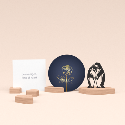 premium fotohouder cadeauset met pinguins illustratie en luxe ronde wenskaart roos (blauw) 