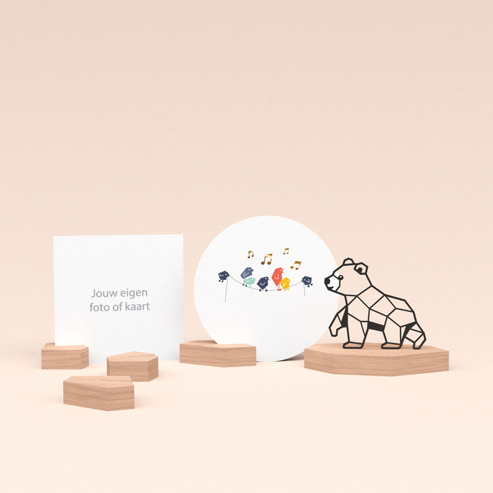 premium fotohouder cadeauset met beer illustratie en luxe ronde wenskaart tjieperdepiep hoera! 