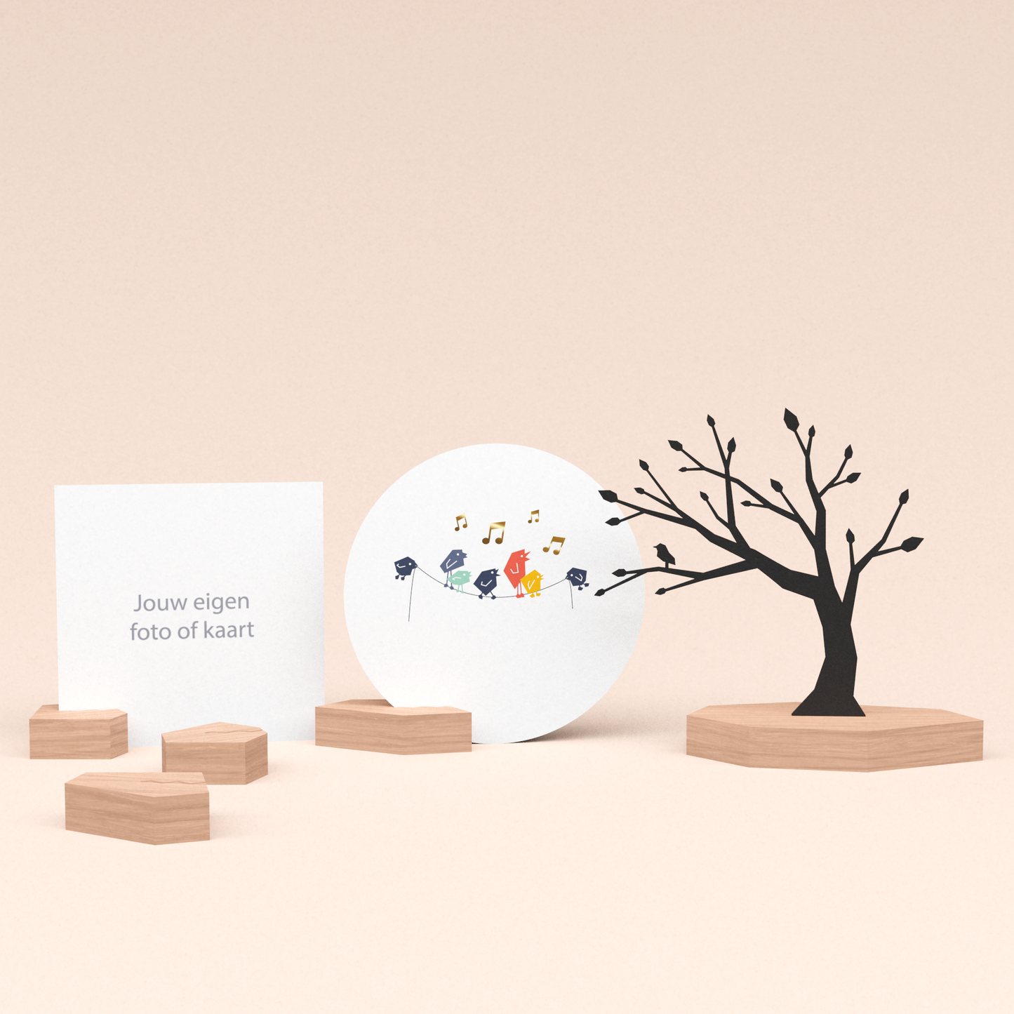 premium kaarthouder cadeauset met boom illustratie en luxe ronde kaart tjieperdepiep hoera! 