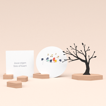 premium kaarthouder cadeauset met boom illustratie en luxe ronde kaart tjieperdepiep hoera! 