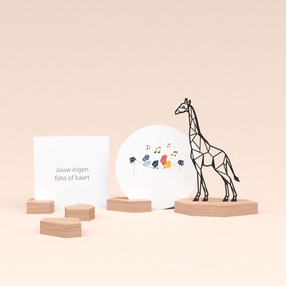 premium fotohouder cadeauset met giraf illustratie en luxe ronde wenskaart tjieperdepiep hoera! 