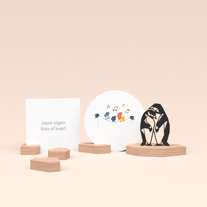 premium fotohouder cadeauset met pinguins illustratie en luxe ronde wenskaart tjieperdepiep hoera! 