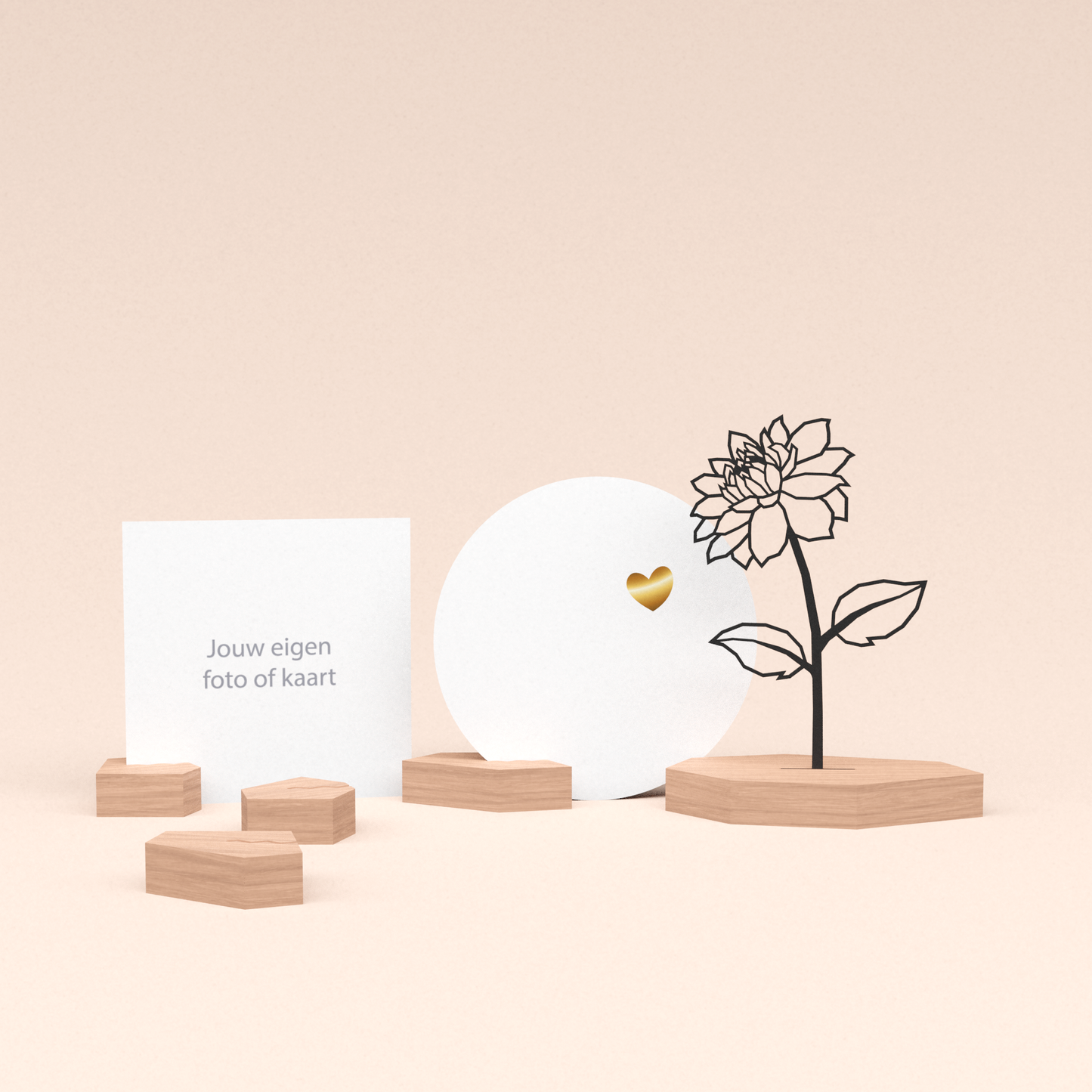 premium fotohouder cadeauset met dahlia bloem illustratie en luxe ronde wenskaart veel liefs 