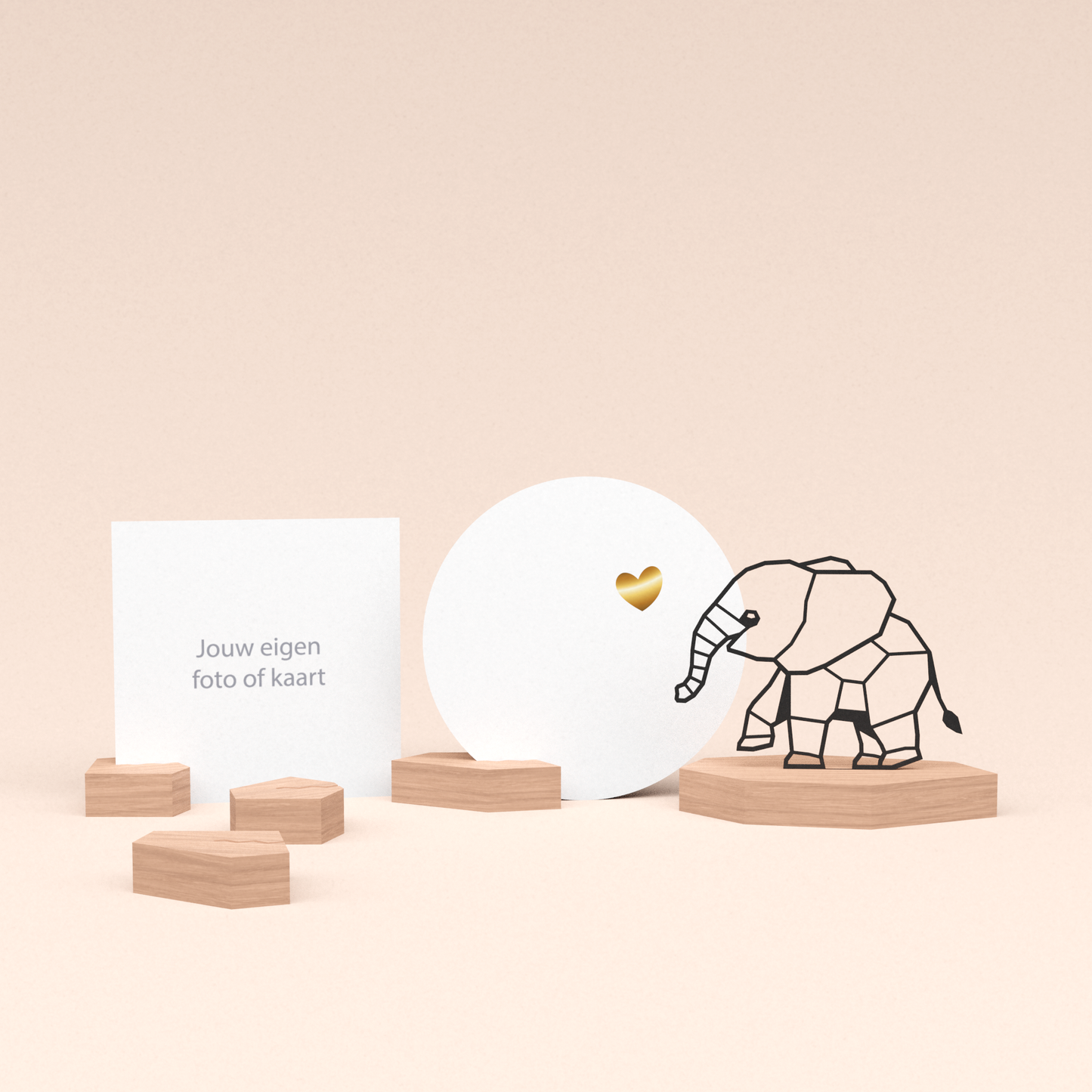 premium fotohouder cadeauset met olifant illustratie en luxe ronde wenskaart veel liefs 