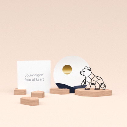 premium fotohouder cadeauset met beer illustratie en luxe ronde wenskaart zonsondergang 