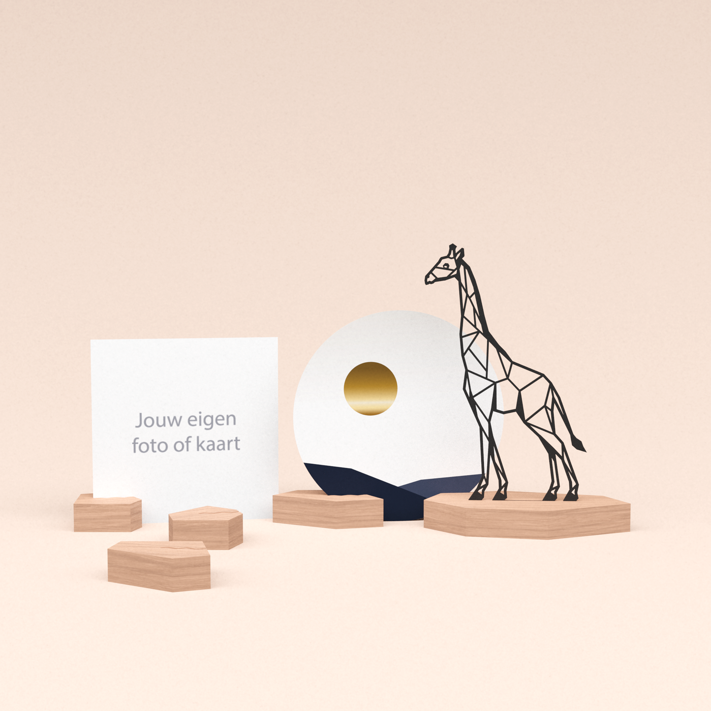 premium kaarthouder cadeauset met giraf illustratie en luxe ronde kaart zonsondergang 