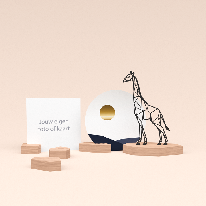 premium kaarthouder cadeauset met giraf illustratie en luxe ronde kaart zonsondergang 