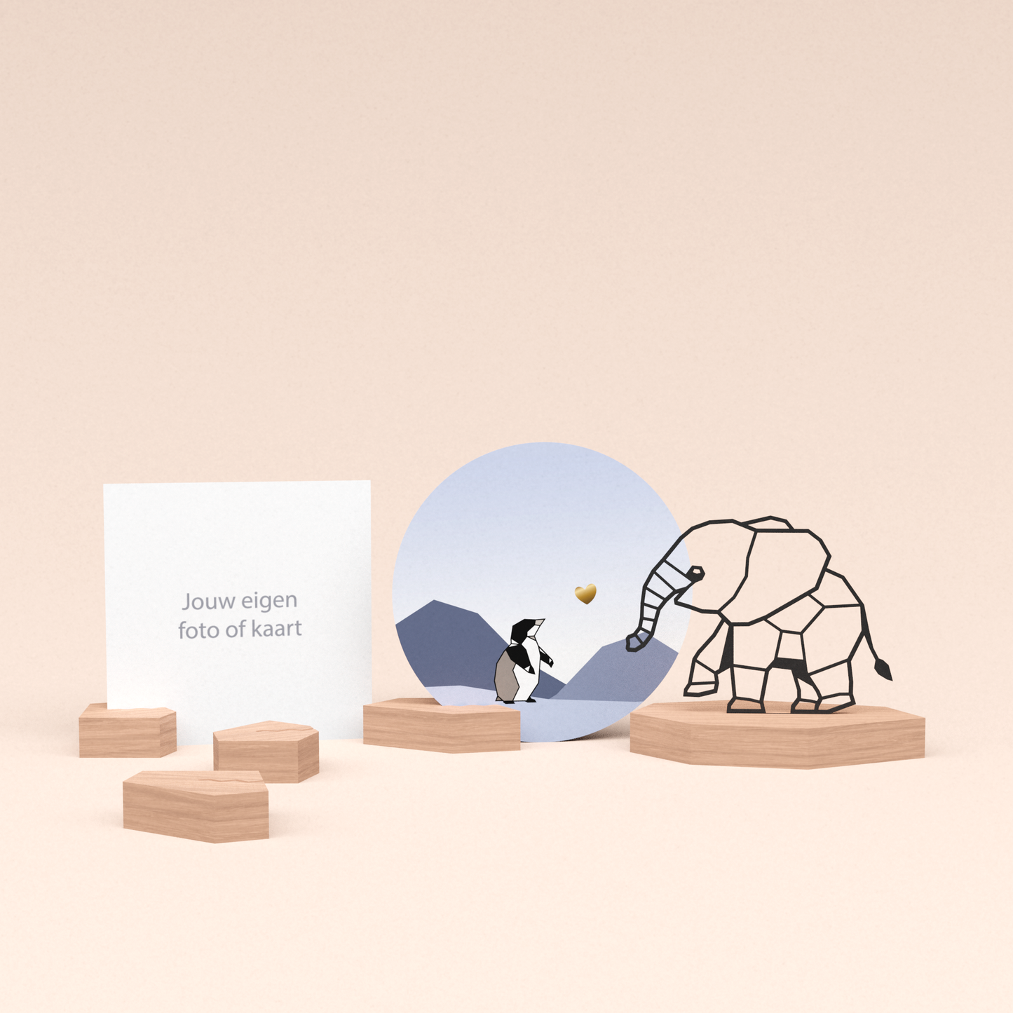 premium kaarthouder cadeauset met olifant illustratie en luxe ronde kaart kleine pinguin 