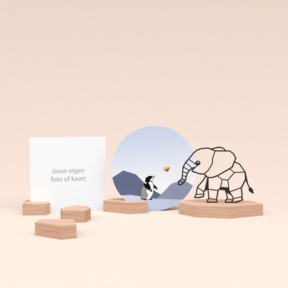 premium kaarthouder cadeauset met olifant illustratie en luxe ronde kaart kleine pinguin 
