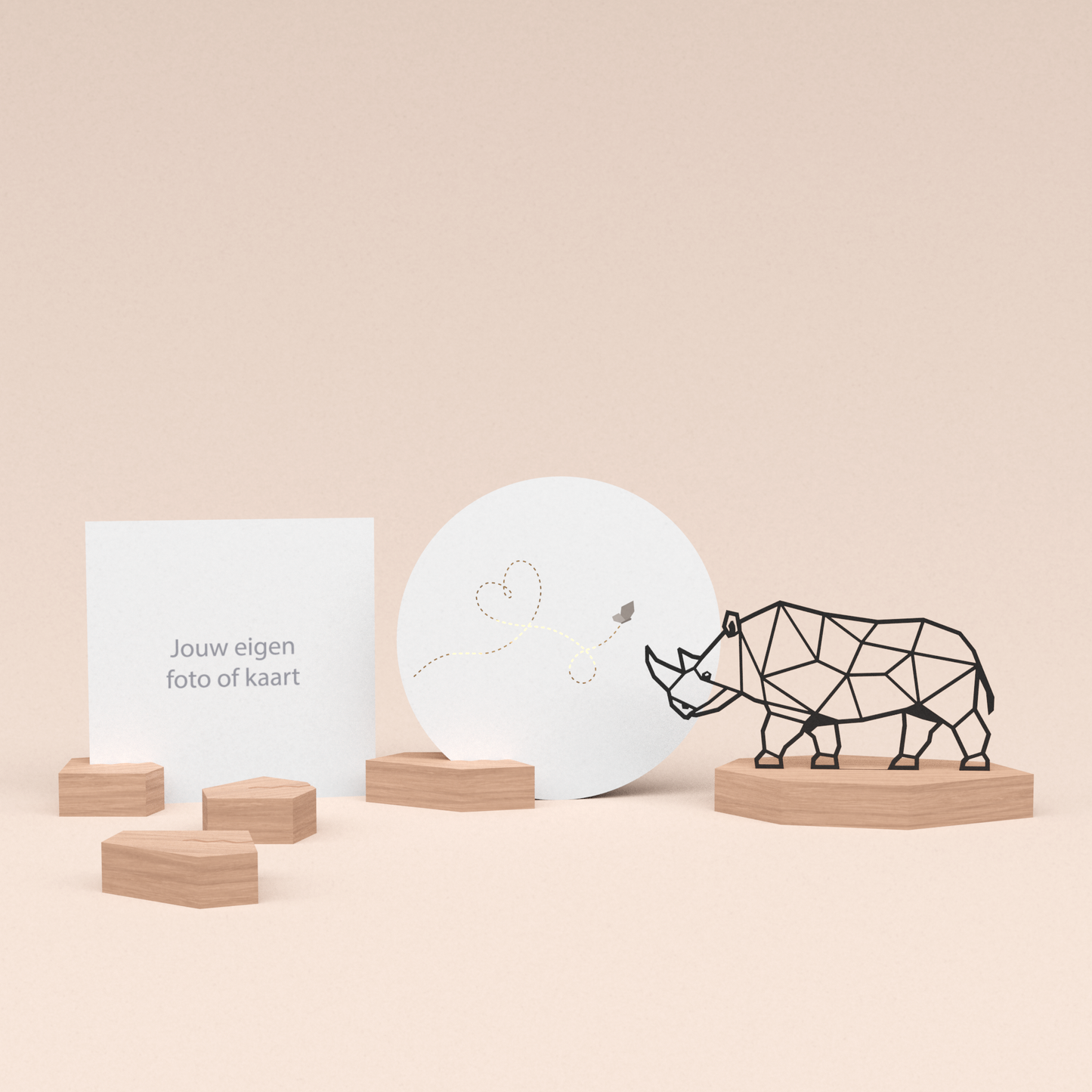 premium fotohouder cadeauset met neushoorn illustratie en luxe ronde wenskaart liefdevolle vlinder 